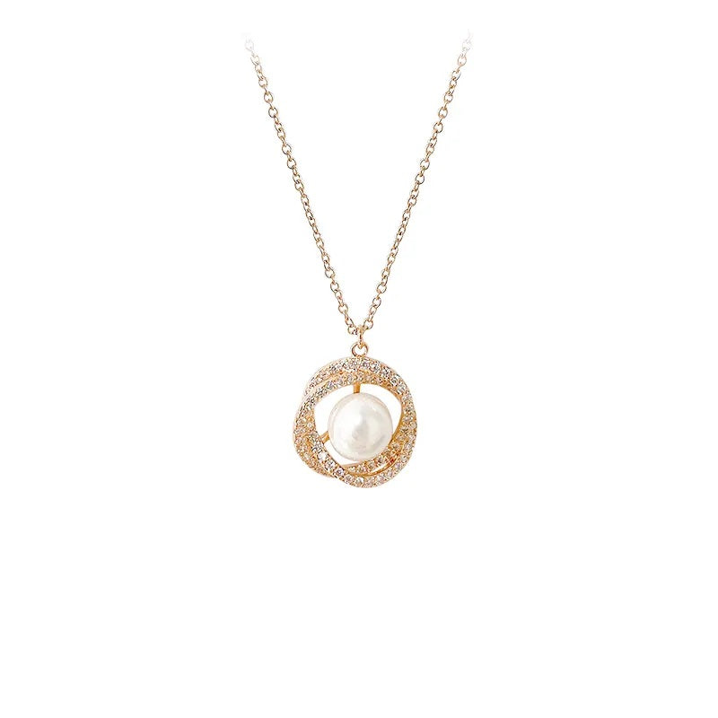 Pearl design rose gold necklace