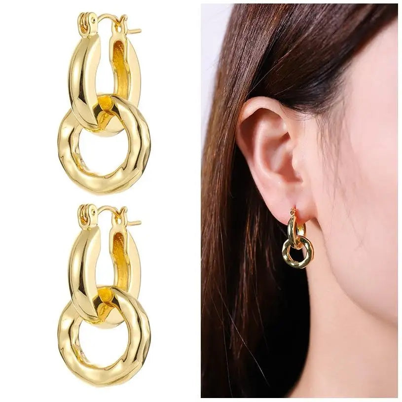 Dual circle gold hoop earring for women