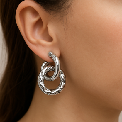 Dual silver hoops earring