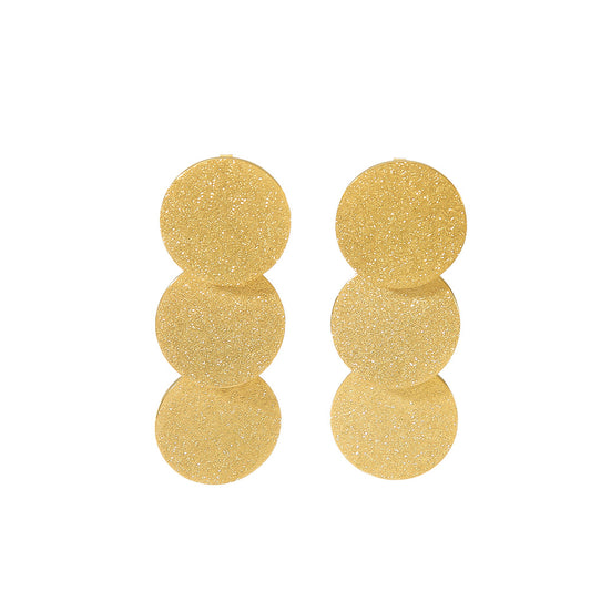 Three small circle golden dangle earring