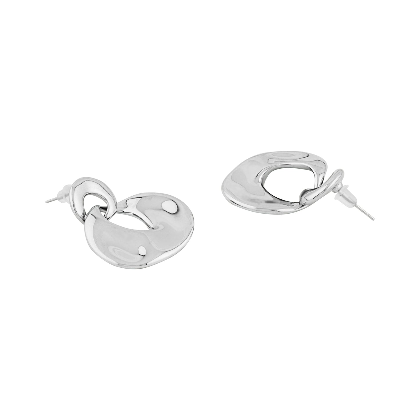 Silver Round Drop Stud Earring