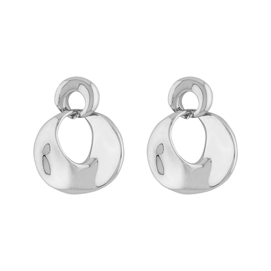 Silver Round Drop Stud Earring