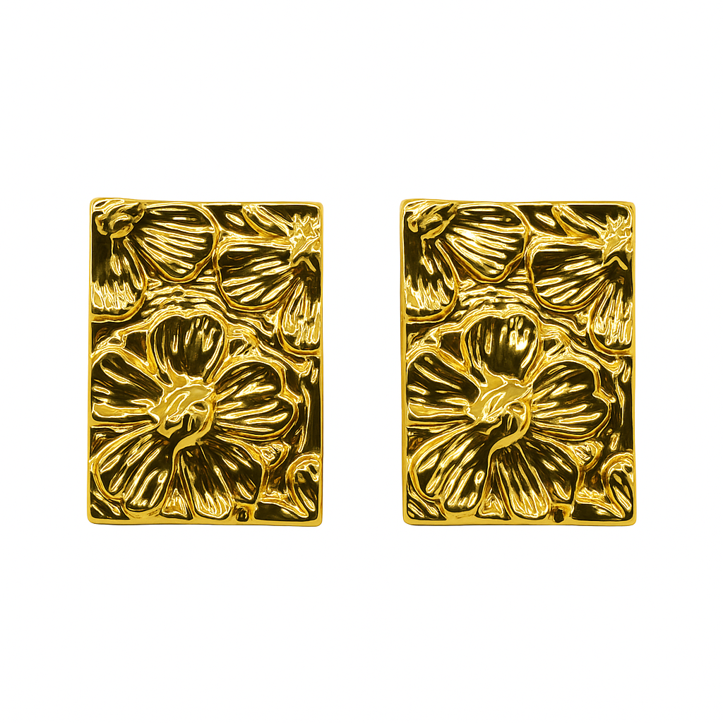 Gold plated square stud earring