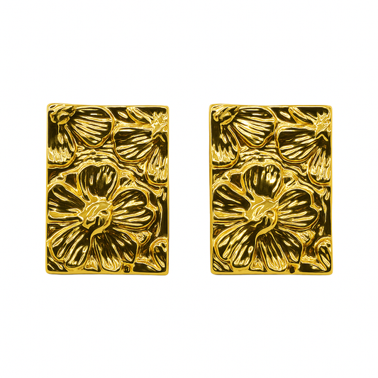 Gold plated square stud earring