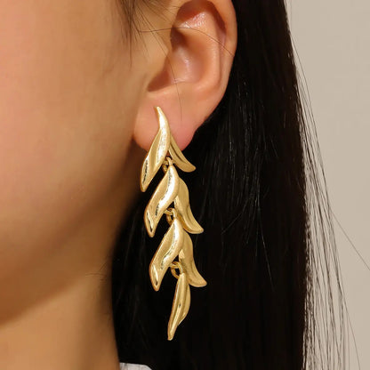 Leaf 14K gold-plated earring