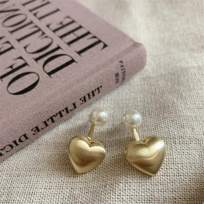 Gold matte finish heart stud earring