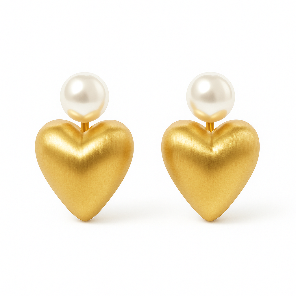 Gold matte finish heart earring