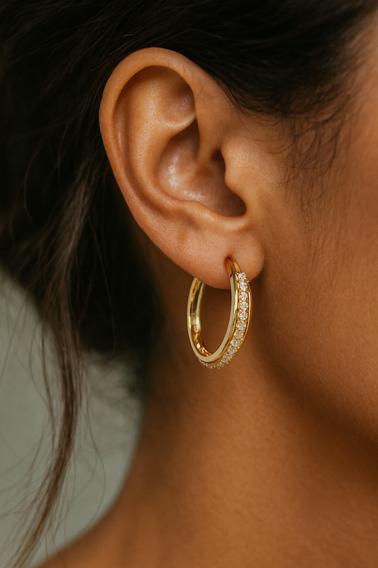 Golden shiny crystal earring hoop
