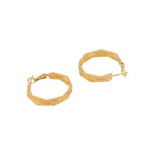 Zigzag shape gold hoop earring