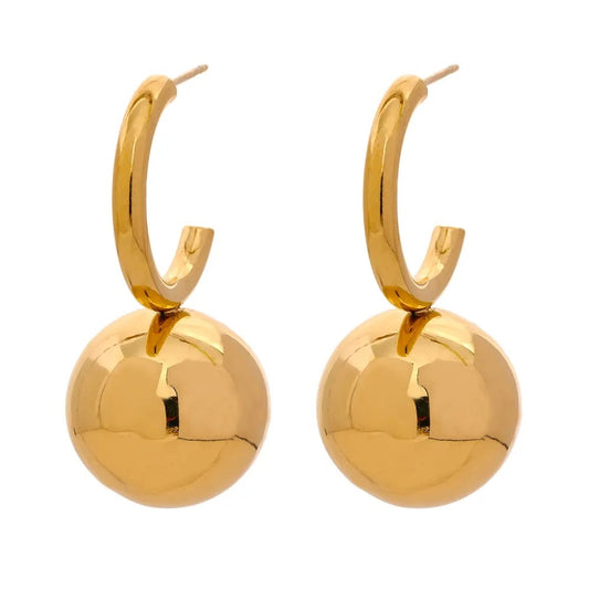 Gold ball hanging hoop earring for women