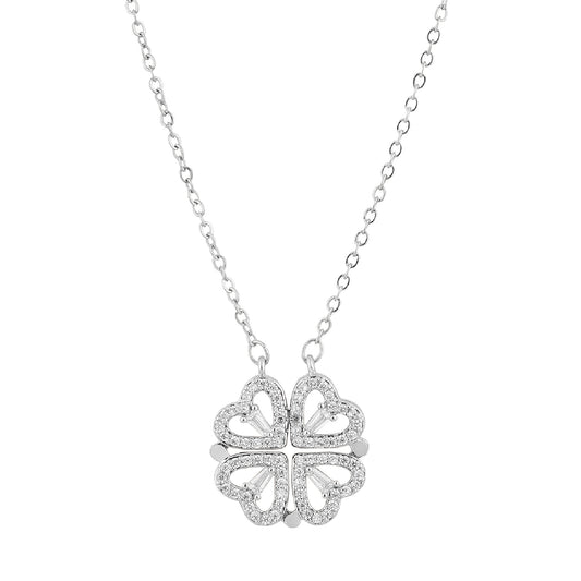 Silver flower heart design necklace