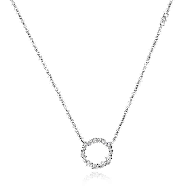 Simple crystal round silver necklace