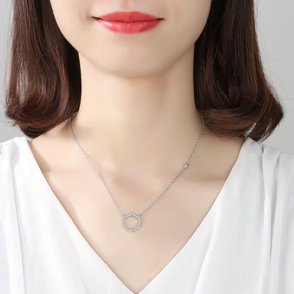 Simple crystal round silver necklace