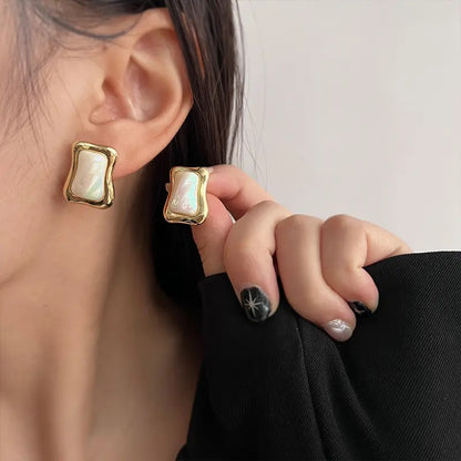 Mother of pearl rectangle stud earring