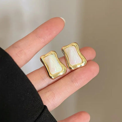 Mother of pearl rectangle stud earring