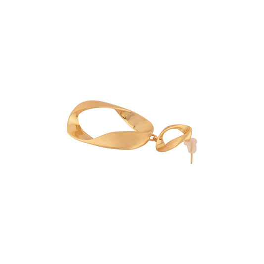 Gold matte dropping hoop earring