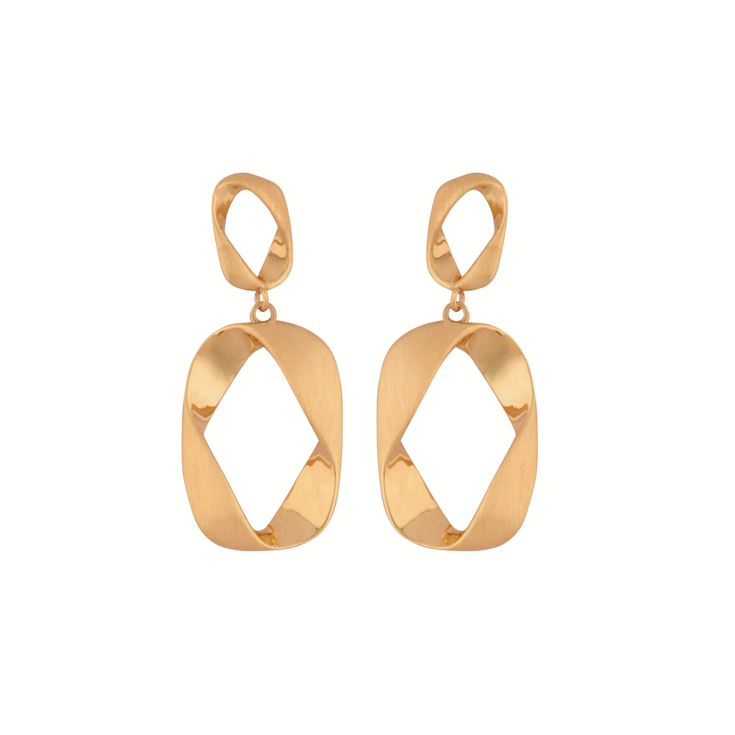 Gold matte dropping hoop earring