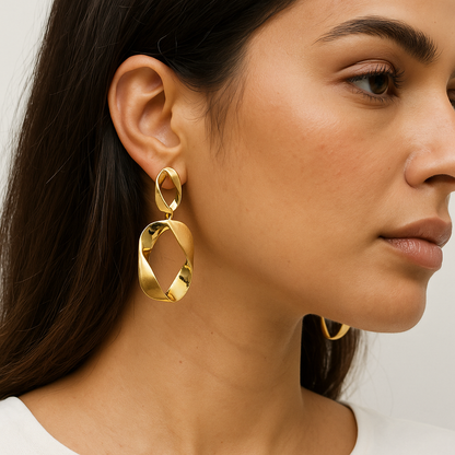 Gold matte dropping hoop earring
