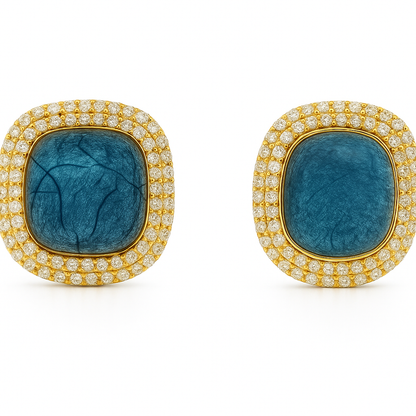Blue square stud earring