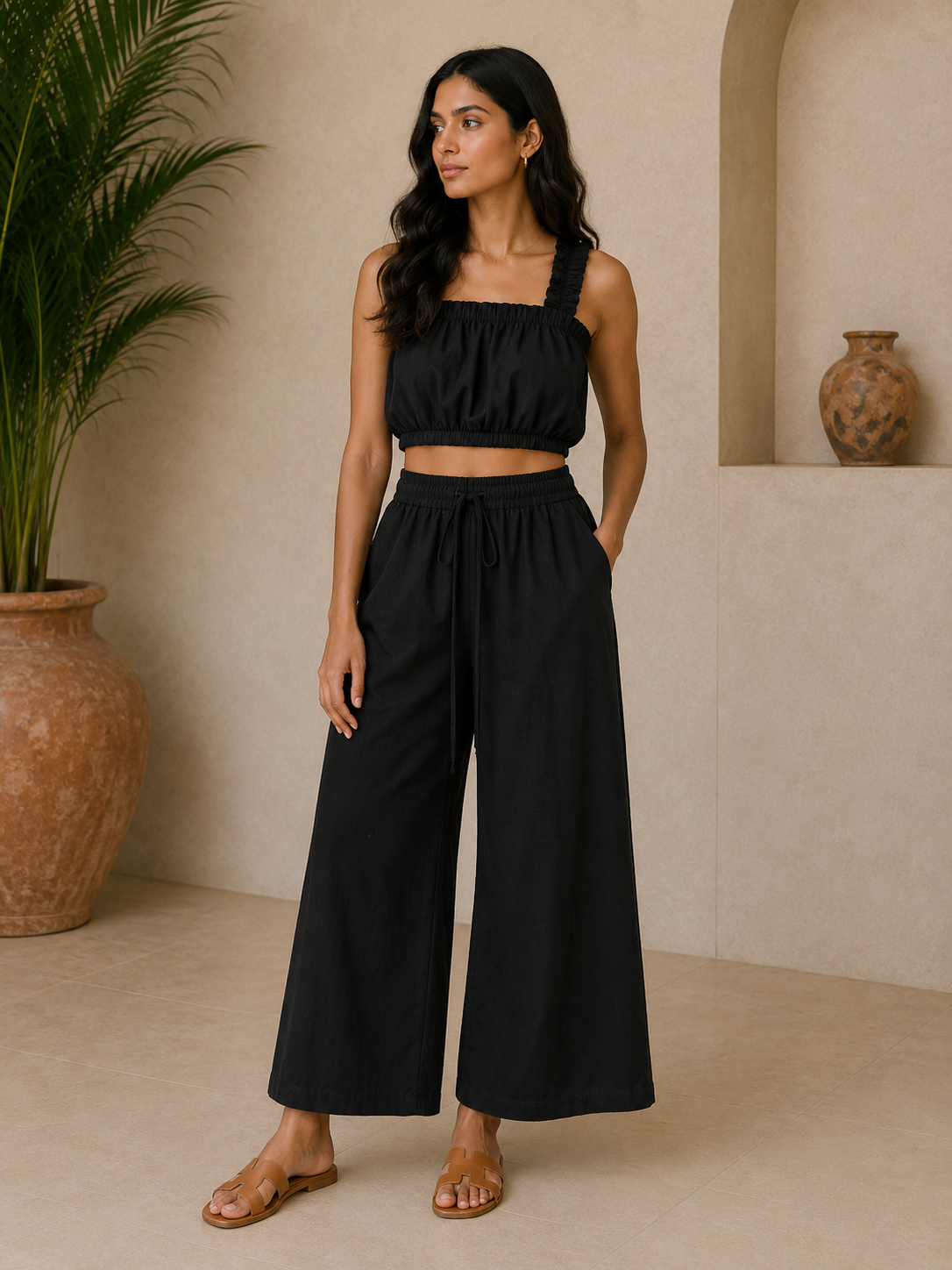 Midnight Square Neck Top With Pant Set