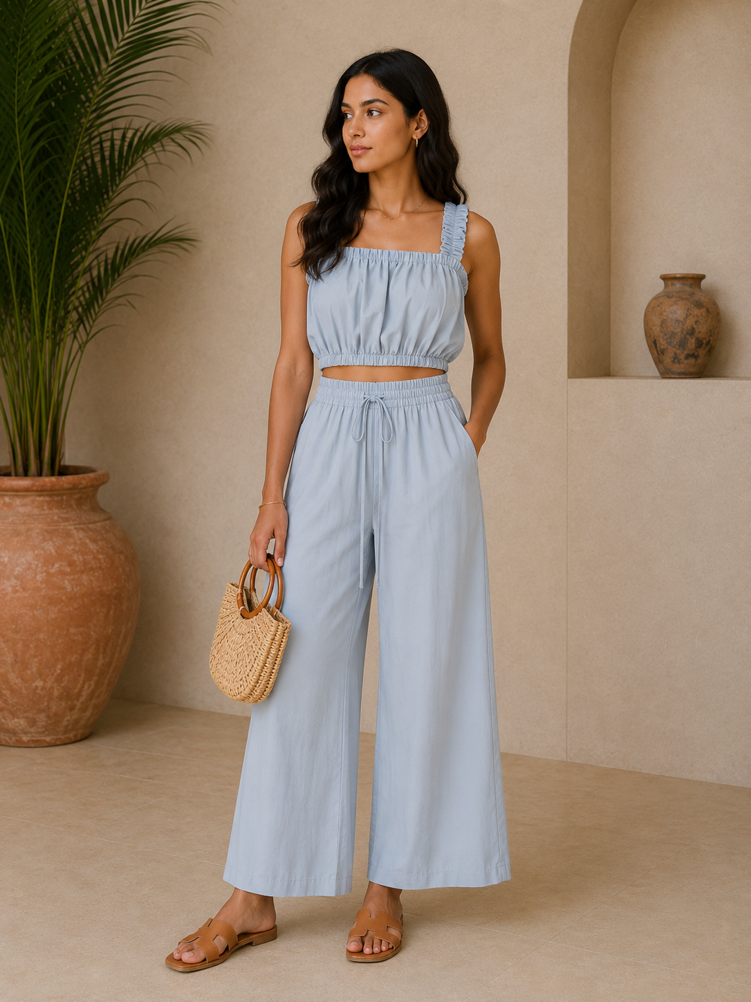 Midnight Square Neck Top With Pant Set