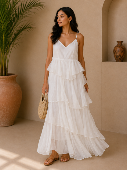 Elegant V Neck Layered Dress