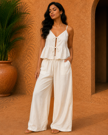 Elegant One Stripe Top With Pant Set