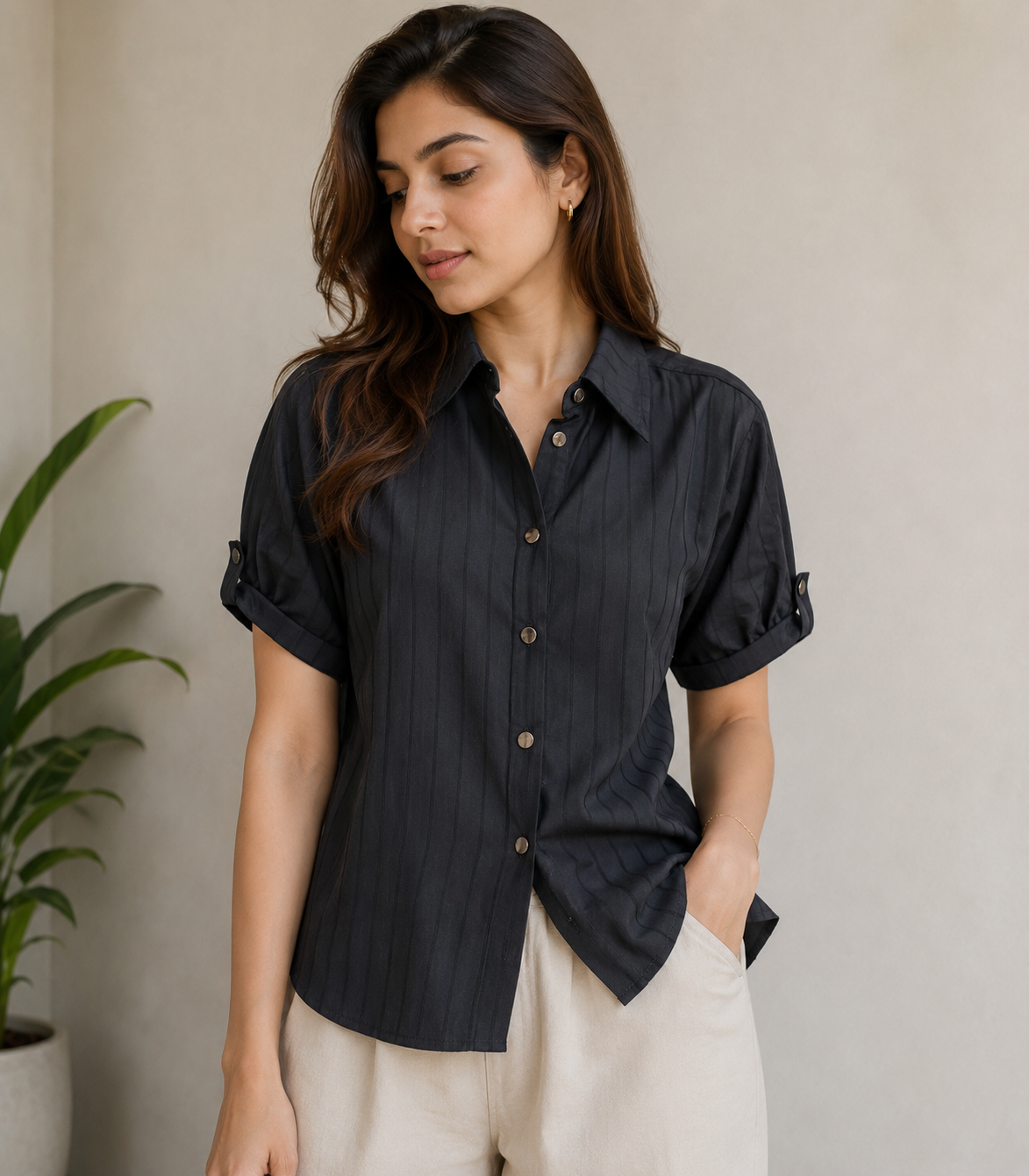 Short Sleeve Stripe Chic Shirt