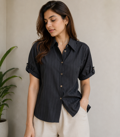 Short Sleeve Stripe Chic Shirt