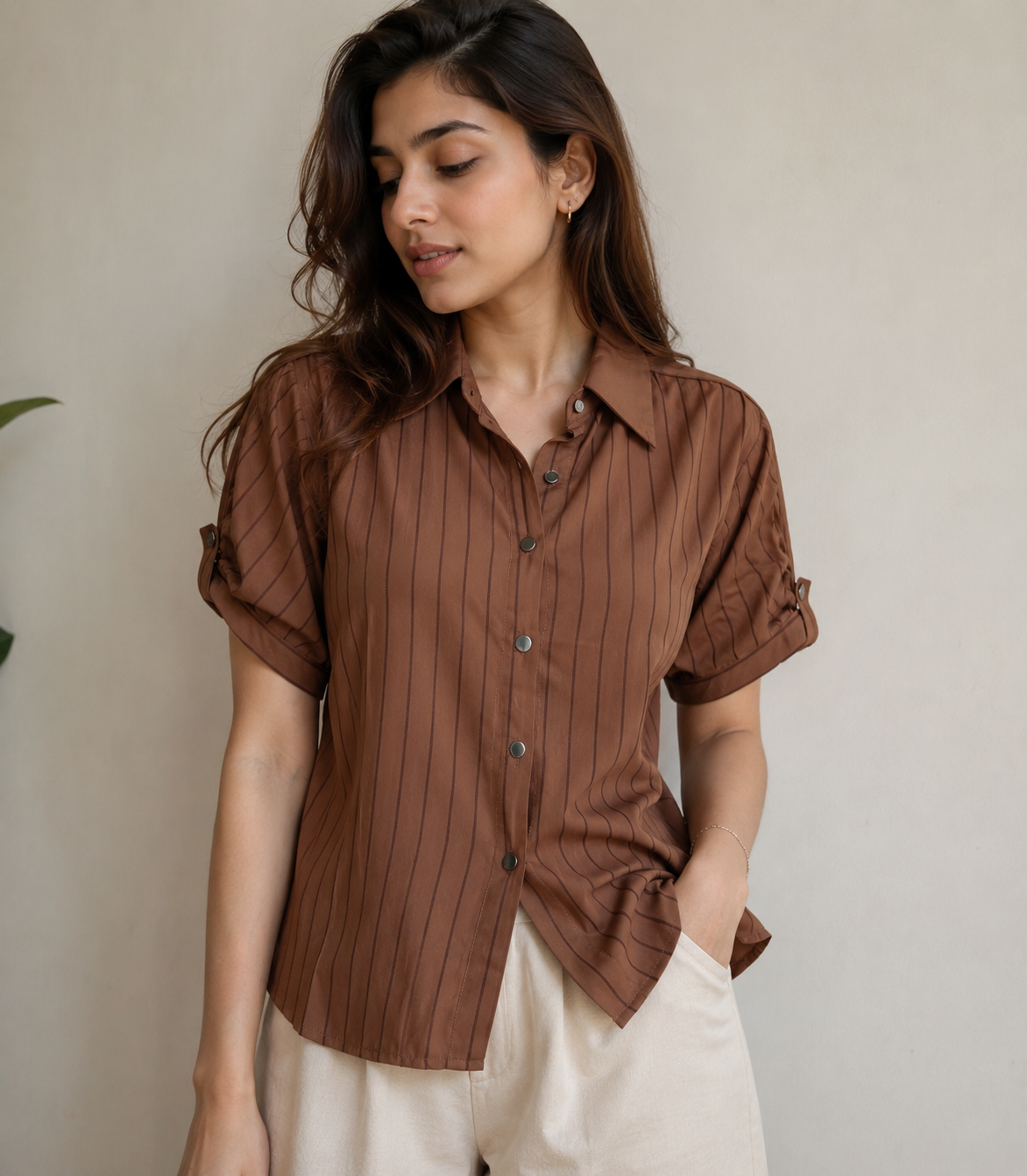 Short Sleeve Stripe Chic Shirt