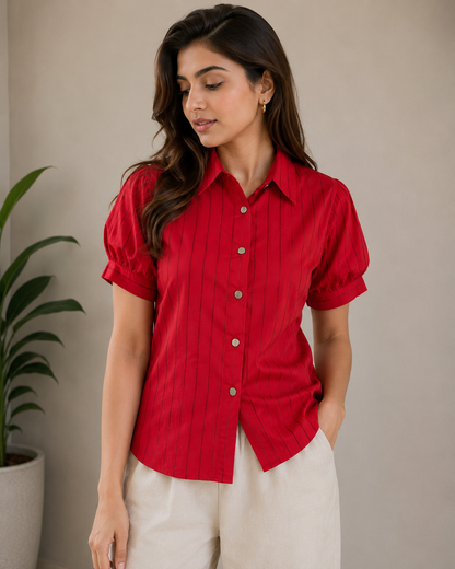 Short Sleeve Stripe Chic Shirt