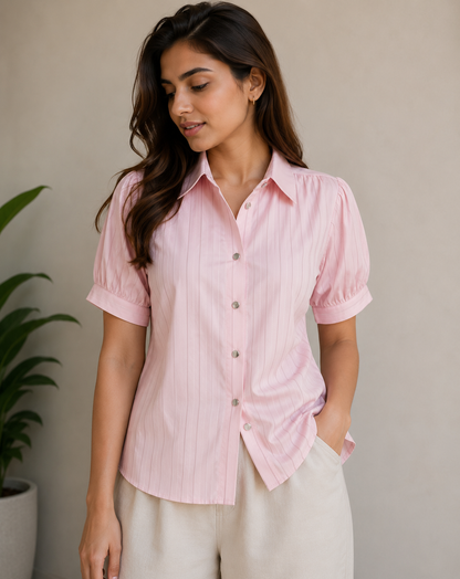 Short Sleeve Stripe Chic Shirt
