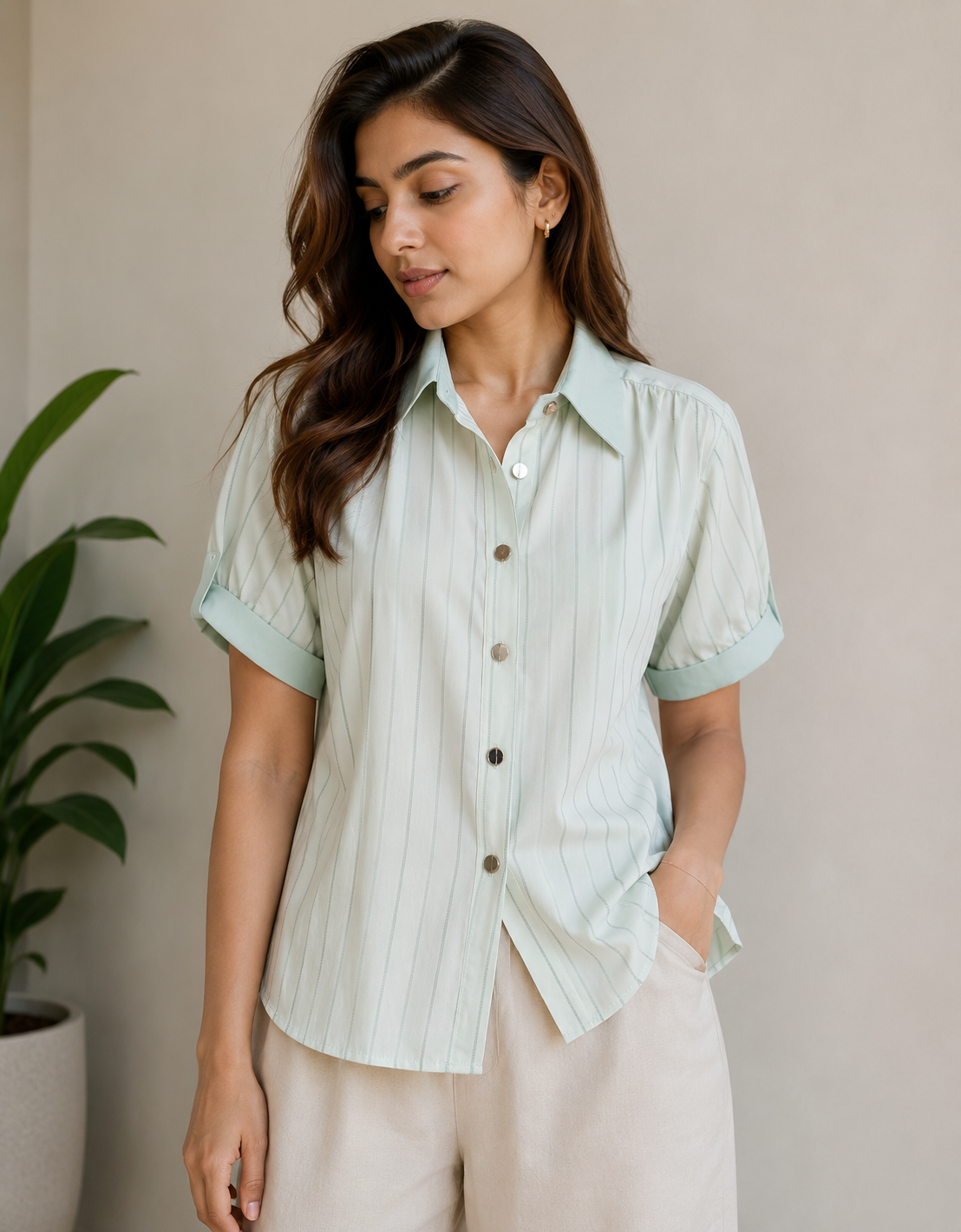 Short Sleeve Stripe Chic Shirt
