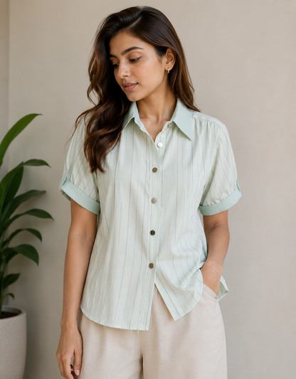 Short Sleeve Stripe Chic Shirt