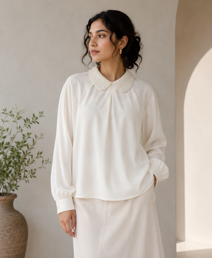 Beads Collar Elegance Shirt