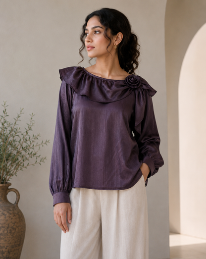 Round Neck Flower Brooch Top