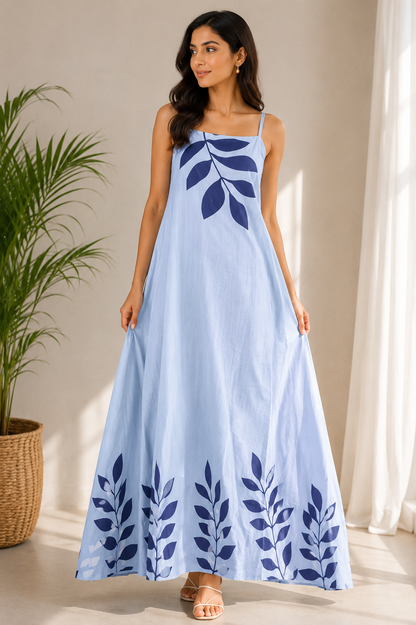 Leaf Printed Long Maxi Dress