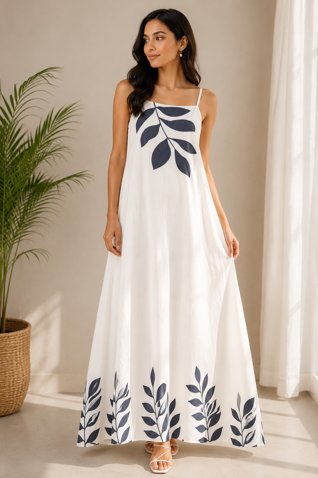 Leaf Printed Long Maxi Dress