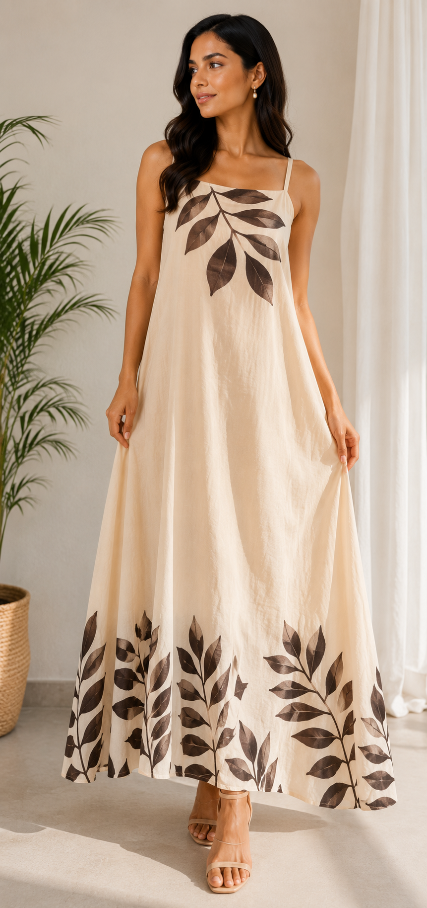 Leaf Printed Long Maxi Dress
