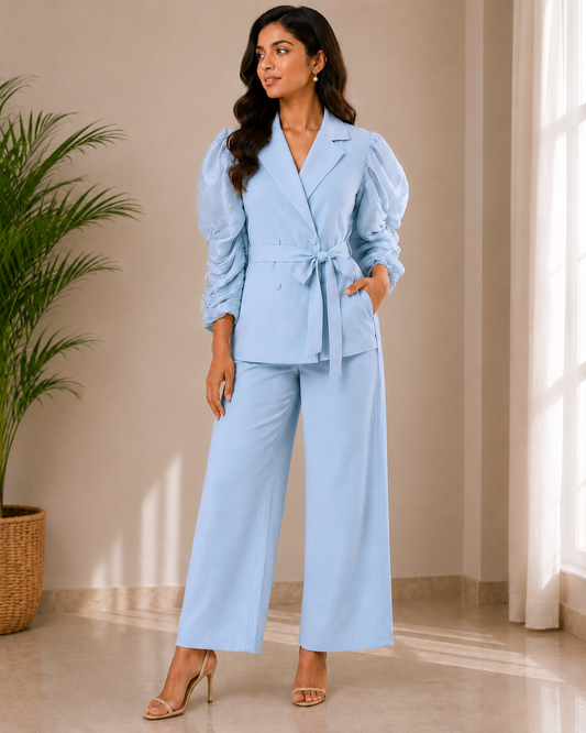 Stylish Puffed Sleeve Knot Top With Pant