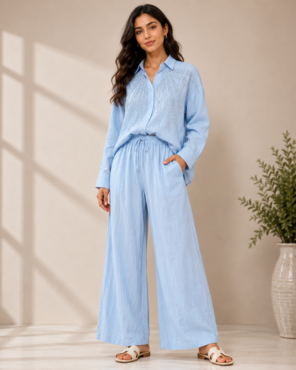 Pretty Leaf Artwork Shirt With Pant Set