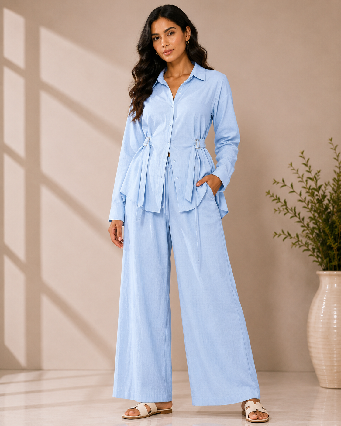 Classic Belt Style Shirt With Pant