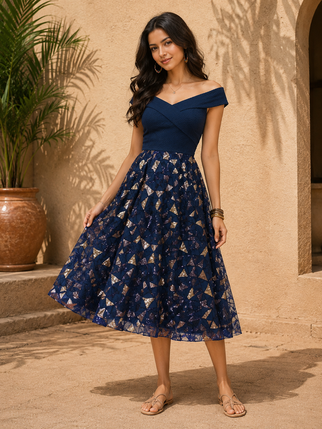 Pretty Off Shoulder Blue Dress