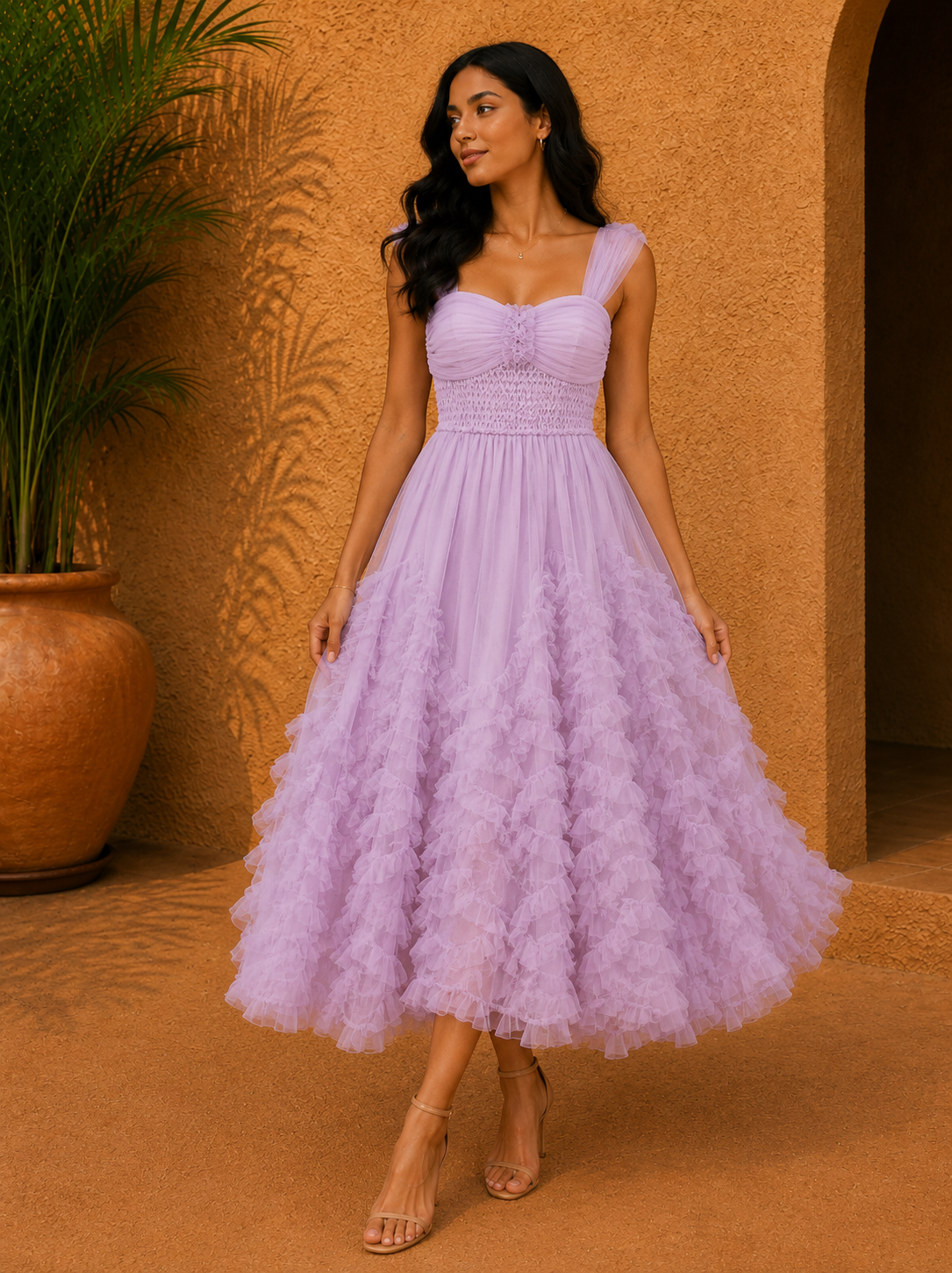 Soft Flappy Wave Pattern Dress