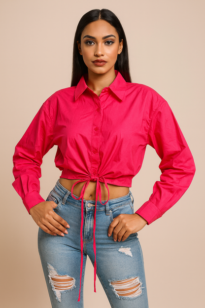 Crop Shirt With Long Fancy Knot For Women