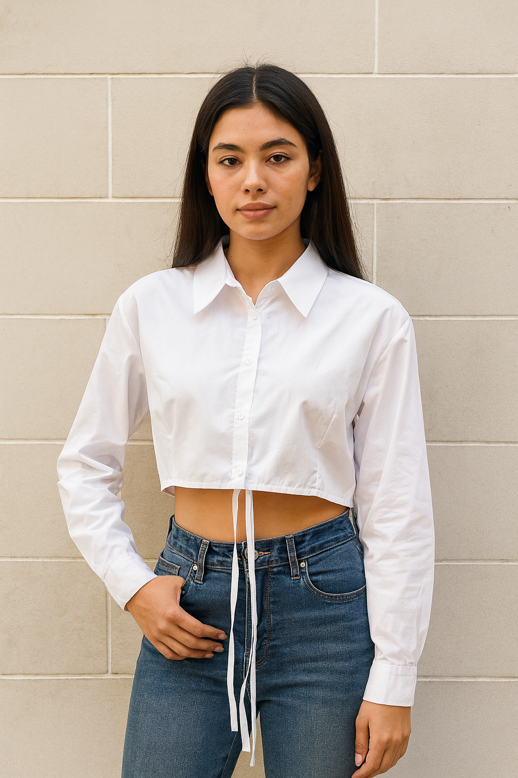 Crop Shirt With Long Fancy Knot For Women