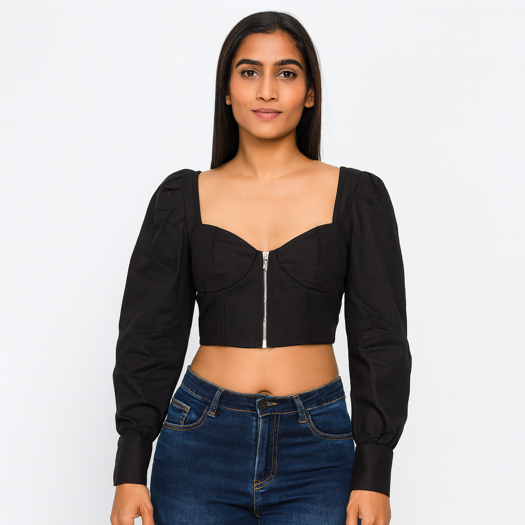 Korean Style Crop Top With Zip