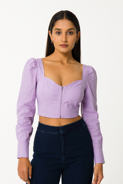 Korean Style Crop Top With Zip