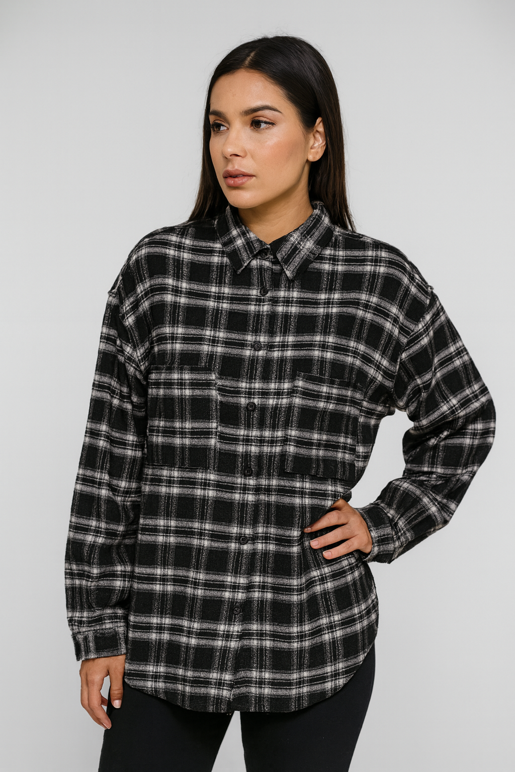 Long Shirt With Checks Print For Ladies