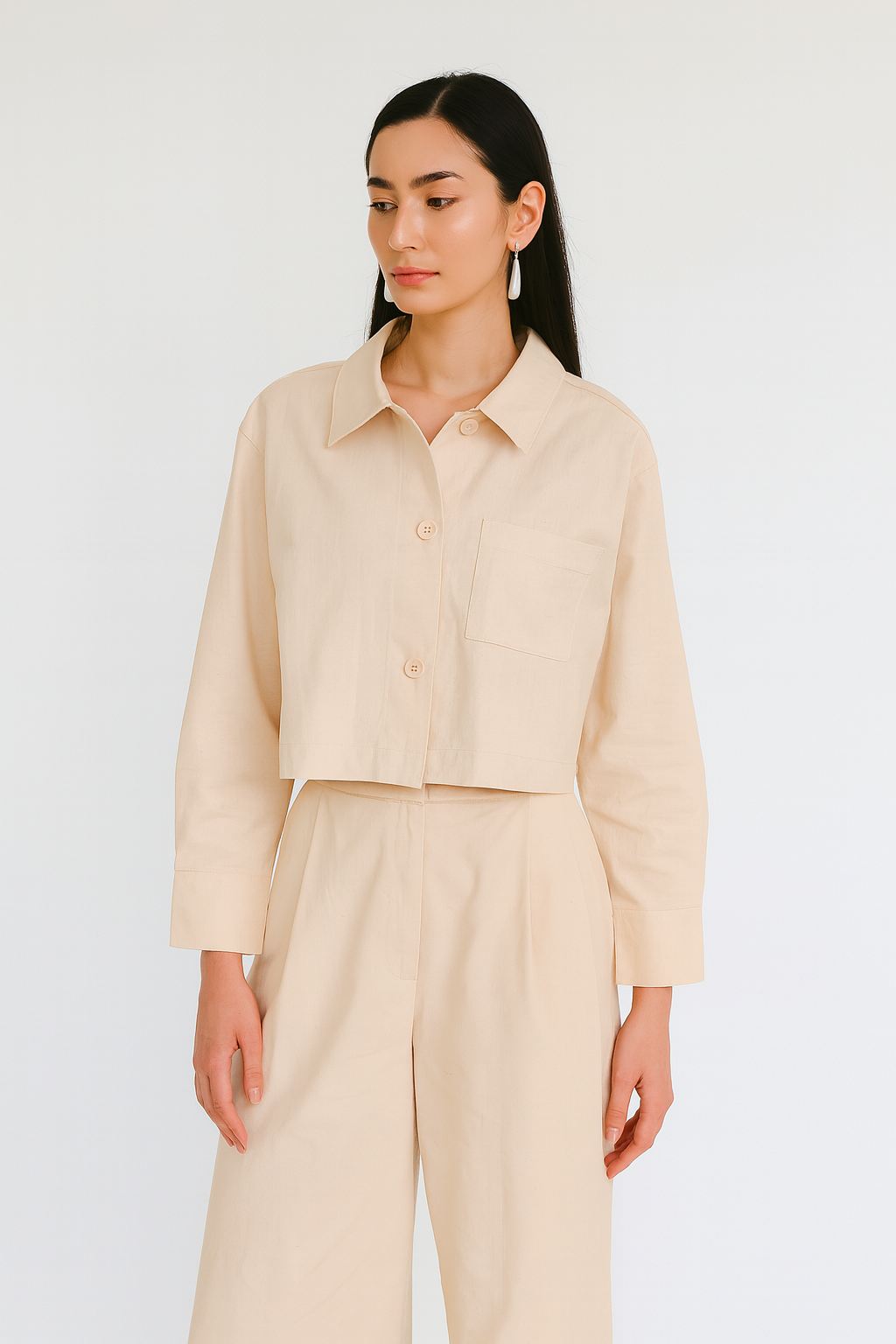 Crop shirt white long hand for women